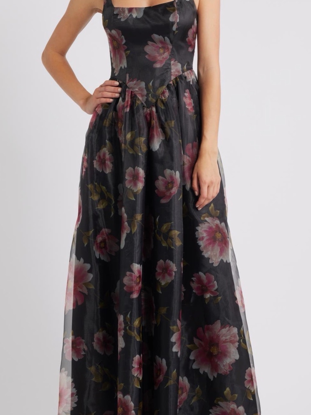 Lulu's Black Maxi Dress with Pink Floral Print